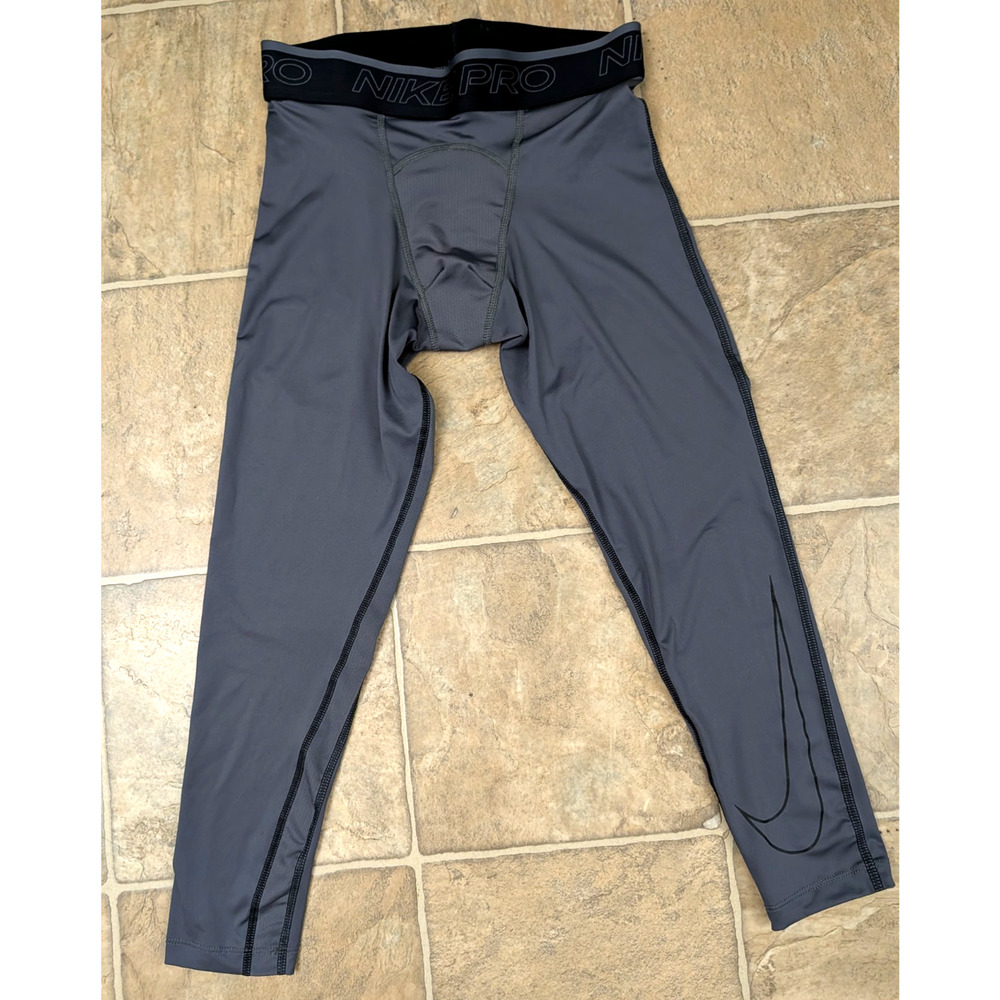 Nike Pro men sz S Dri Fit 3/4 Tight Fit compression Leggings gray dd1919 1449